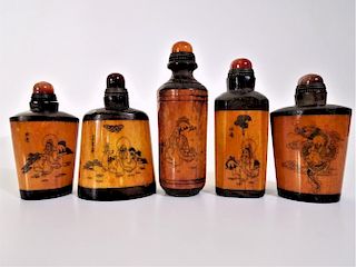 Collection of 5 Snuff Bottles with Lohans