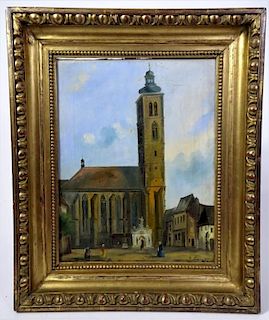 Signed Oil on Board, Church in Leipzig
