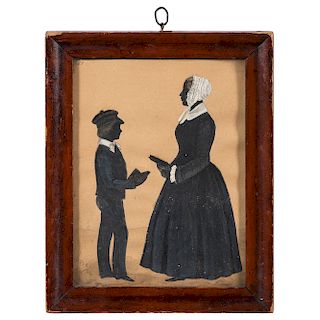 Silhouettes of Boy and Woman Holding Books