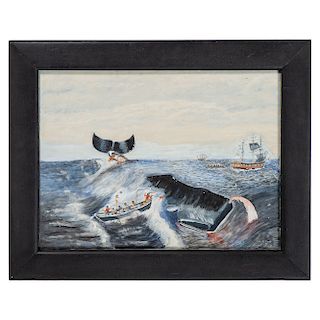 Folk Art Painting of a Whale Hunt, signed Charles M. Howard