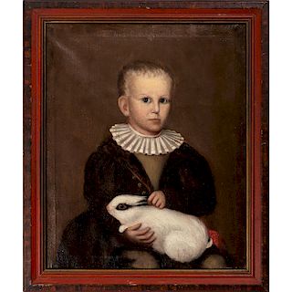 Folk Art Portrait of Frederick Howard Thatcher with Rabbit, Attributed to Edward A. Conant
