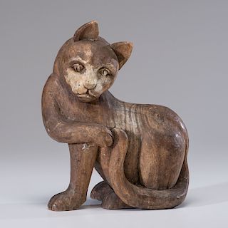 Folk Art Wood Carving of a Cat