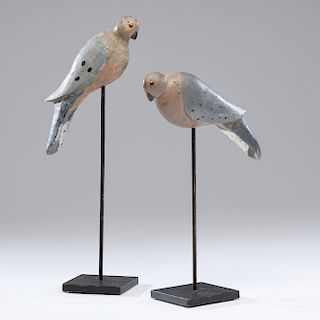 Painted Dove Carvings with Glass Eyes