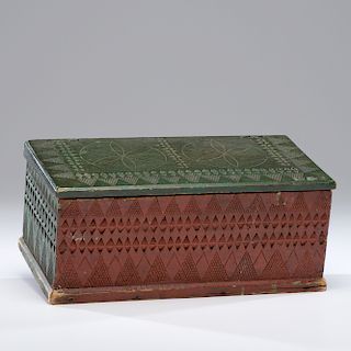 Early Chip-Carved and Painted Document Box
