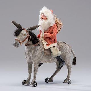 German Composition Santa on Donkey Pull Toy