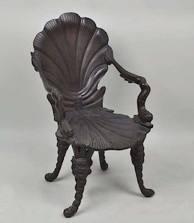Venetian Carved Wood Grotto Armchair