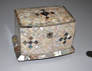 Antique Mother Of Pearl Tea Caddy