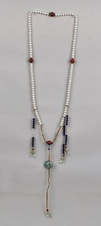 Large Chinese Pearl Necklace w/Peridot Stones