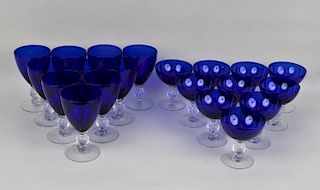 Set Cobalt Blue & Clear Stemmed Glassware