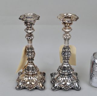 Pair Possibly Russian Silver Candlesticks