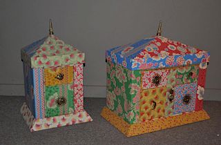 Two Small Fabric Covered Jewelry Cabinets