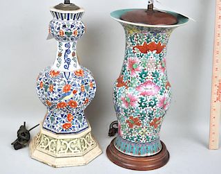 Chinese Porcelain Urn & Majolica Lamp