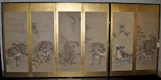 Asian Six Panel "Tiger" Folding Screen