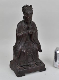 Chinese Cast Bronze Seated Daoist Deity