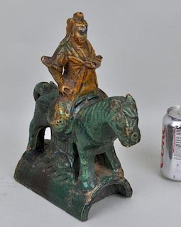 Chinese Glazed Ceramic Horse & Rider Roof Tile