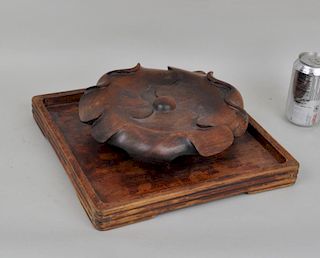 Asian Carved Hardwood Stand & Tray