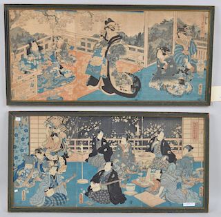 Two Kunisada Japanese Woodblock Triptychs
