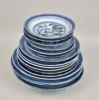 Group Eighteen Canton B/W Porcelain Plates