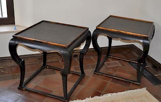 Pair Asian Style Painted End Tables