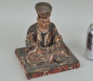 Japanese Carved & Polychrome Wooden Seated Figure