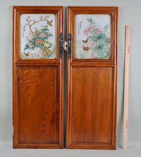 Pair Chinese Panels, Inset Porcelain Plaques