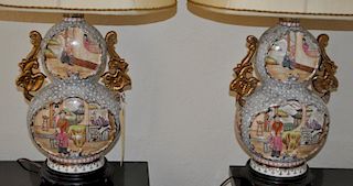 Pair Chinese Style Porcelain Vases, As Lamps