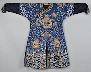 Chinese Embroidered Silk Dragon Robe