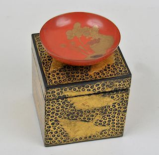 Japanese Lacquer Tea Box & Small Dish