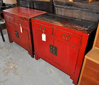 Near Pair Asian Style Red Painted Chests