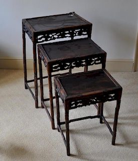 Group Three Chinese Carved Wood Nesting Tables