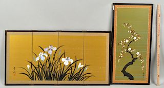 Two Small Japanese Painted Floral Screens