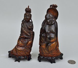 Two Chinese Carved Horn Figures/Stands