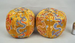 Pair Chinese Embroidered Silk Dragon Pillows