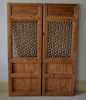 Pair Asian Geometric Door Panels