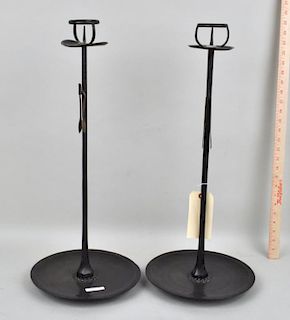 Pair Japanese Bronze Pricket Candlesticks