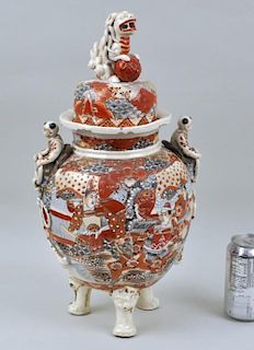 Japanese Porcelain Moriage Covered Urn