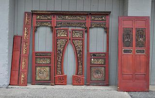 Chinese Red Lacquer Carved/Gilt Room Panels