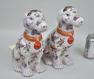 Pair Asian Porcelain Seated Dogs