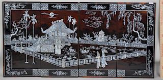 Asian Lacquer & MOP Four Panel Screen