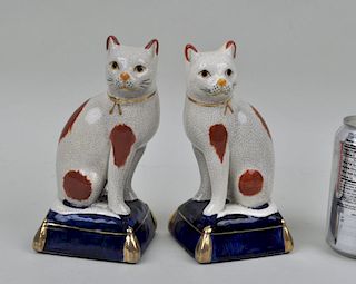 Pair Japanese Staffordshire Style Cat Figures