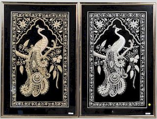 Pair Indian Embroidered Stumpwork Panels