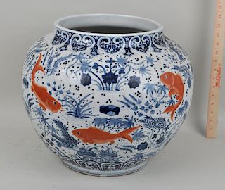 Chinese B/W Porcelain Carp Decorated Jar