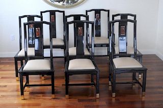 Set 8 Black Lacquer Asian Style Dining Chairs