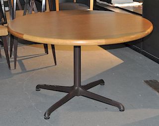 Modern Round Wooden Breakfast Table, Metal Base