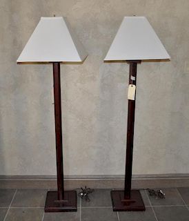 Pair Contemporary Wooden Floor Lamps