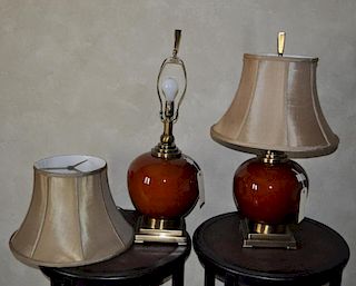 Pair Contemporary Red Porcelain Lamps