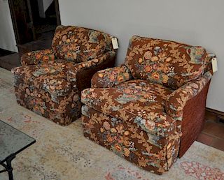 Pair Designer Contemporary Upholstered Club Chairs