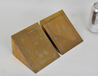 Pair Art Deco Geometric Brass Bookends