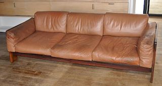 Sergio Rodrigues Leather Upholstered Rosewood Sofa