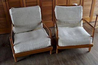 Pair Selig Danish Walnut Upholstered Easy Chairs